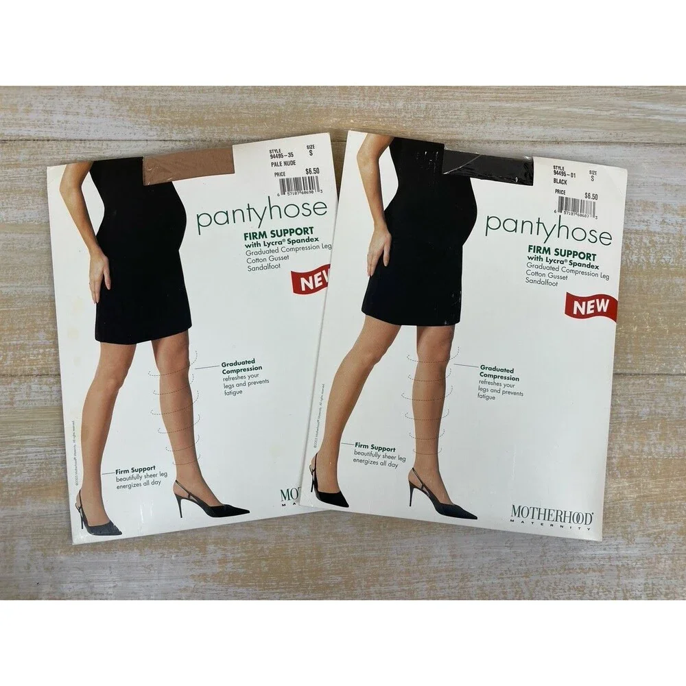 2 Motherhood Maternity Pantyhose Sandalfoot Black Nude Color Size S Firm